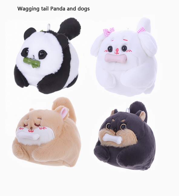 Wagging Tail Panda & Dogs Plush Toy