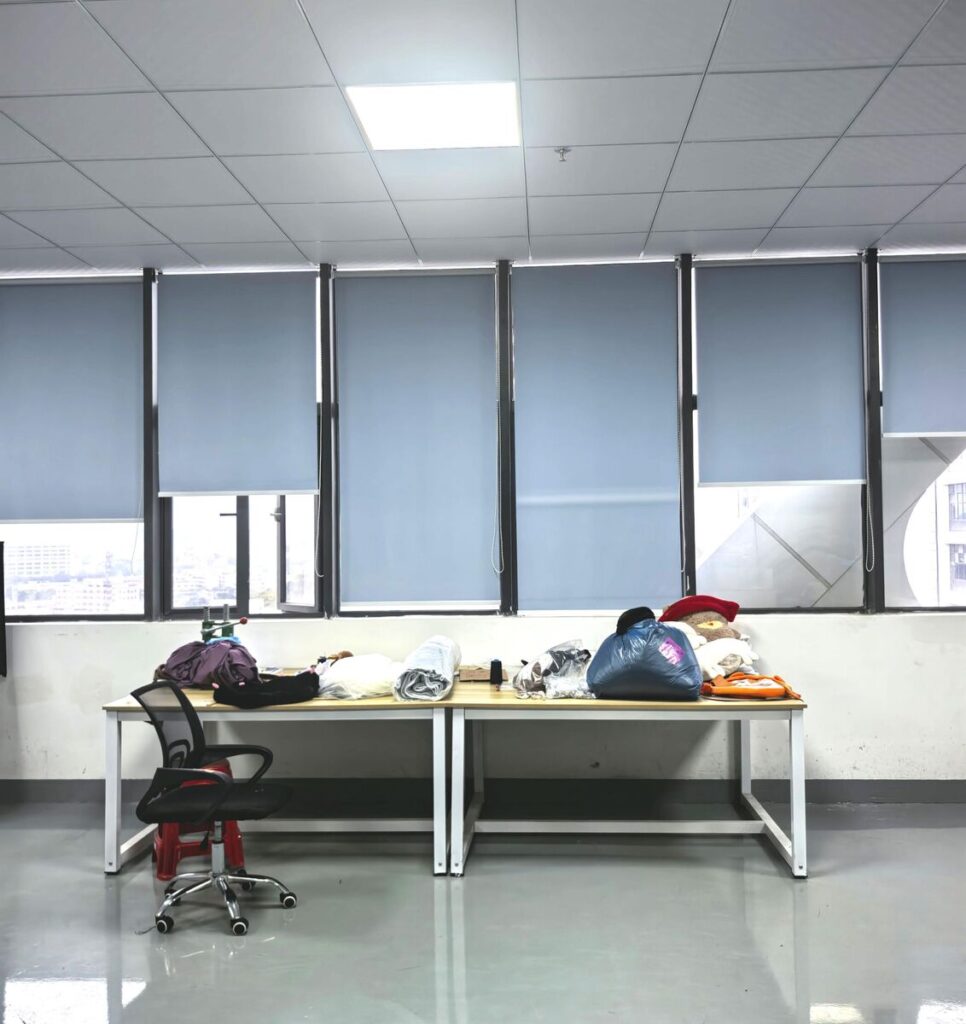 Pattern making worktables in the JoyPlush sample development room