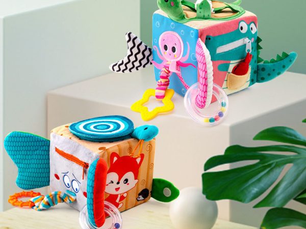 6-Sided Soft Fabric Block Rattle